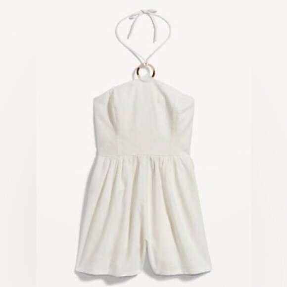 Old Navy women's white linen blend O ring halter summer beach romper in size XXL - Picture 1 of 10
